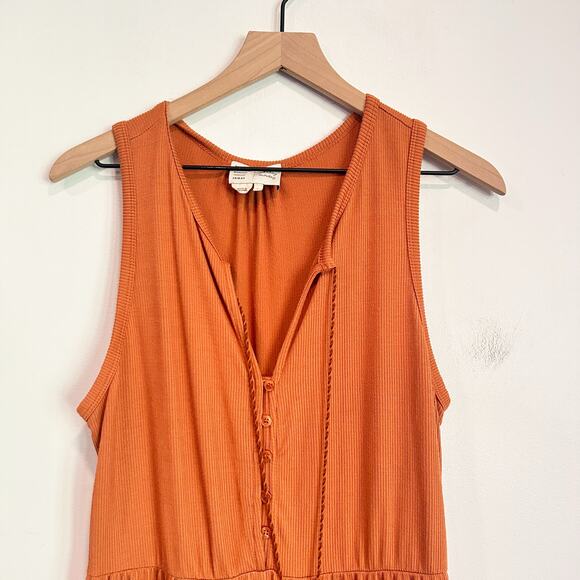 Anthropologie Saturday Sunday Ribbed Wide Leg Jumpsuit Orange Size M - Picture 2 of 9